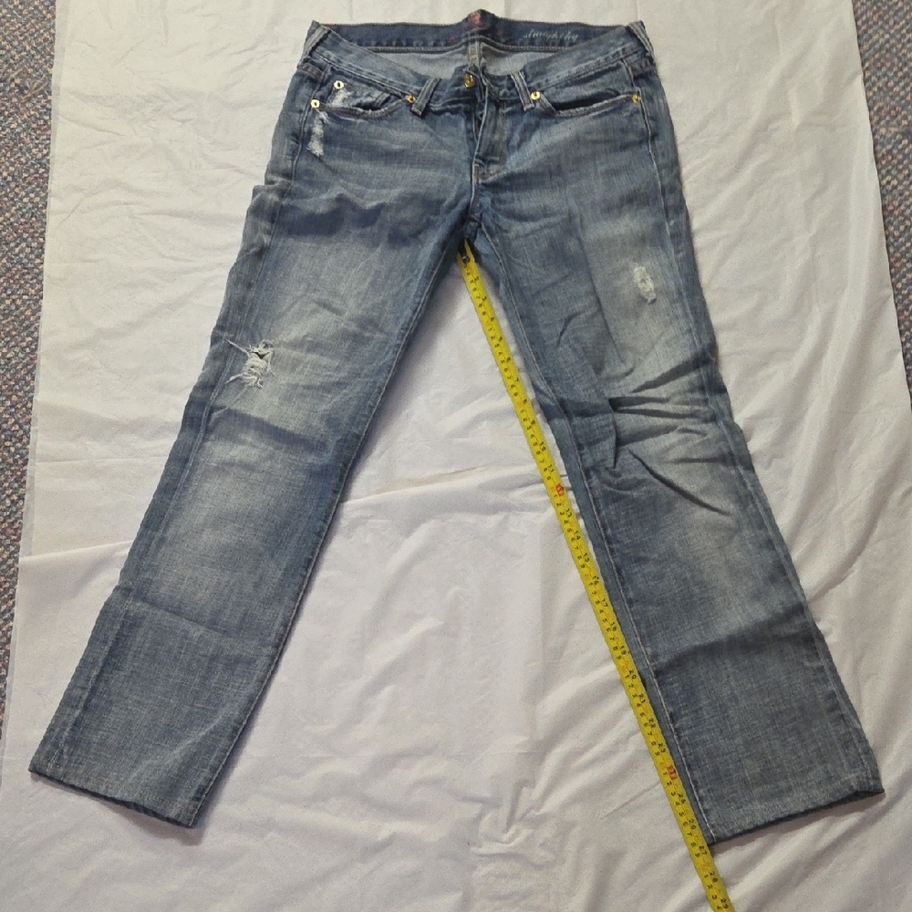 7 For All Mankind Women's Straight-Leg Distressed Jeans - Light Blue